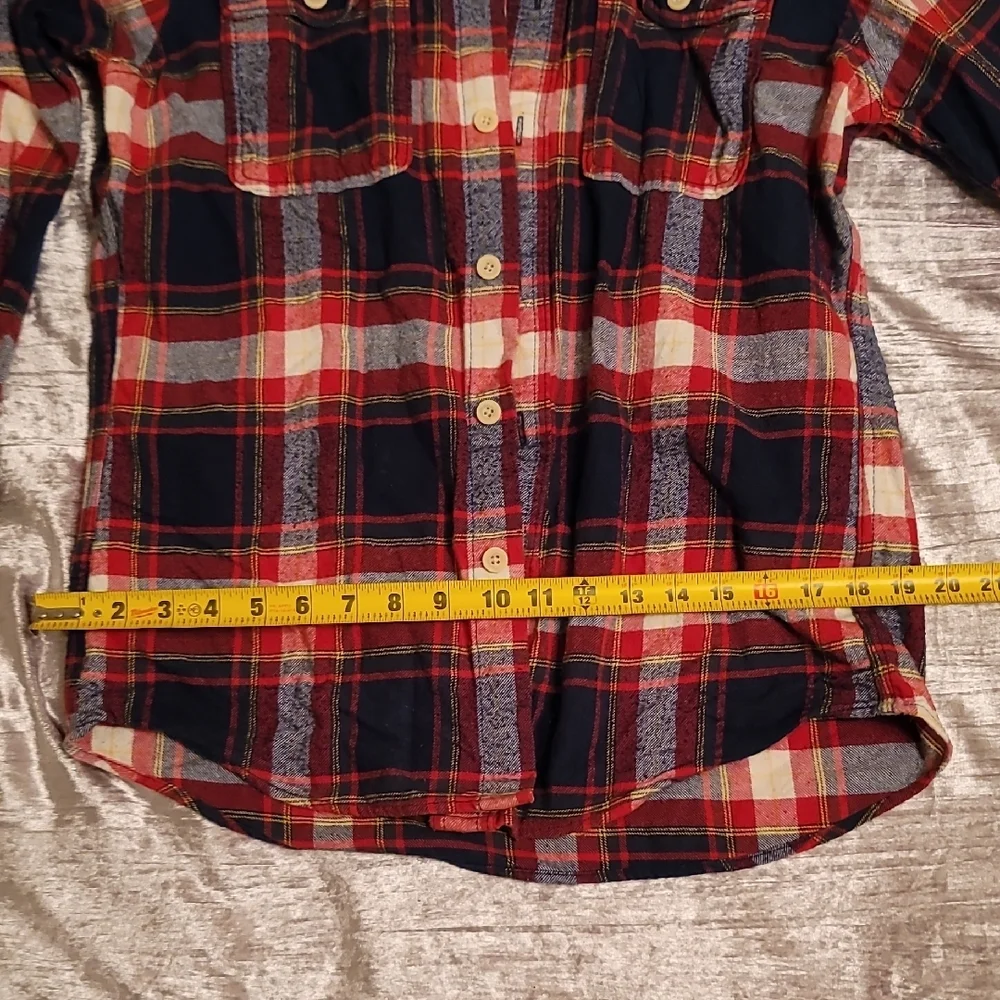 Hollister Men's Large Long Sleeve Navy and Red Checkered Shirt - Picture 5 of 7